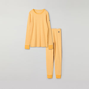 Yellow Striped Adult Pyjamas from Polarn O. Pyret kidswear. Clothes made using sustainably sourced materials.