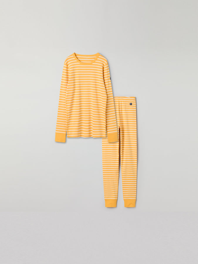 Yellow Striped Adult Pyjamas from Polarn O. Pyret kidswear. Clothes made using sustainably sourced materials.