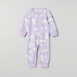 Cat Print Baby Sleepsuit from the Polarn O. Pyret baby collection. Nordic kids clothes made from sustainable sources.