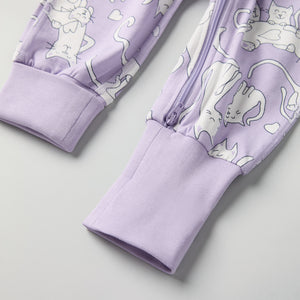 Cat Print Baby Sleepsuit from the Polarn O. Pyret baby collection. Nordic kids clothes made from sustainable sources.