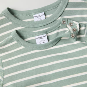 Organic Cotton Striped Green Kids Top from Polarn O. Pyret kidswear. Ethically produced kids clothing.