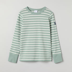 Organic Cotton Striped Green Kids Top from Polarn O. Pyret kidswear. Ethically produced kids clothing.