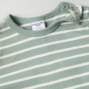 Organic Cotton Striped Green Kids Top from Polarn O. Pyret kidswear. Ethically produced kids clothing.