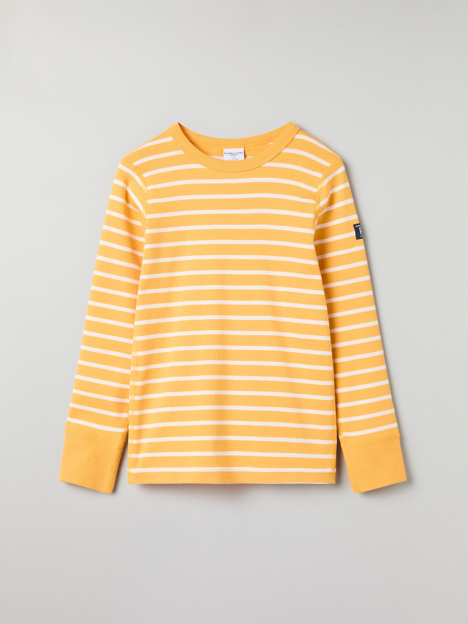 Organic Cotton Striped Yellow Kids Top from Polarn O. Pyret kidswear. Ethically produced kids clothing.