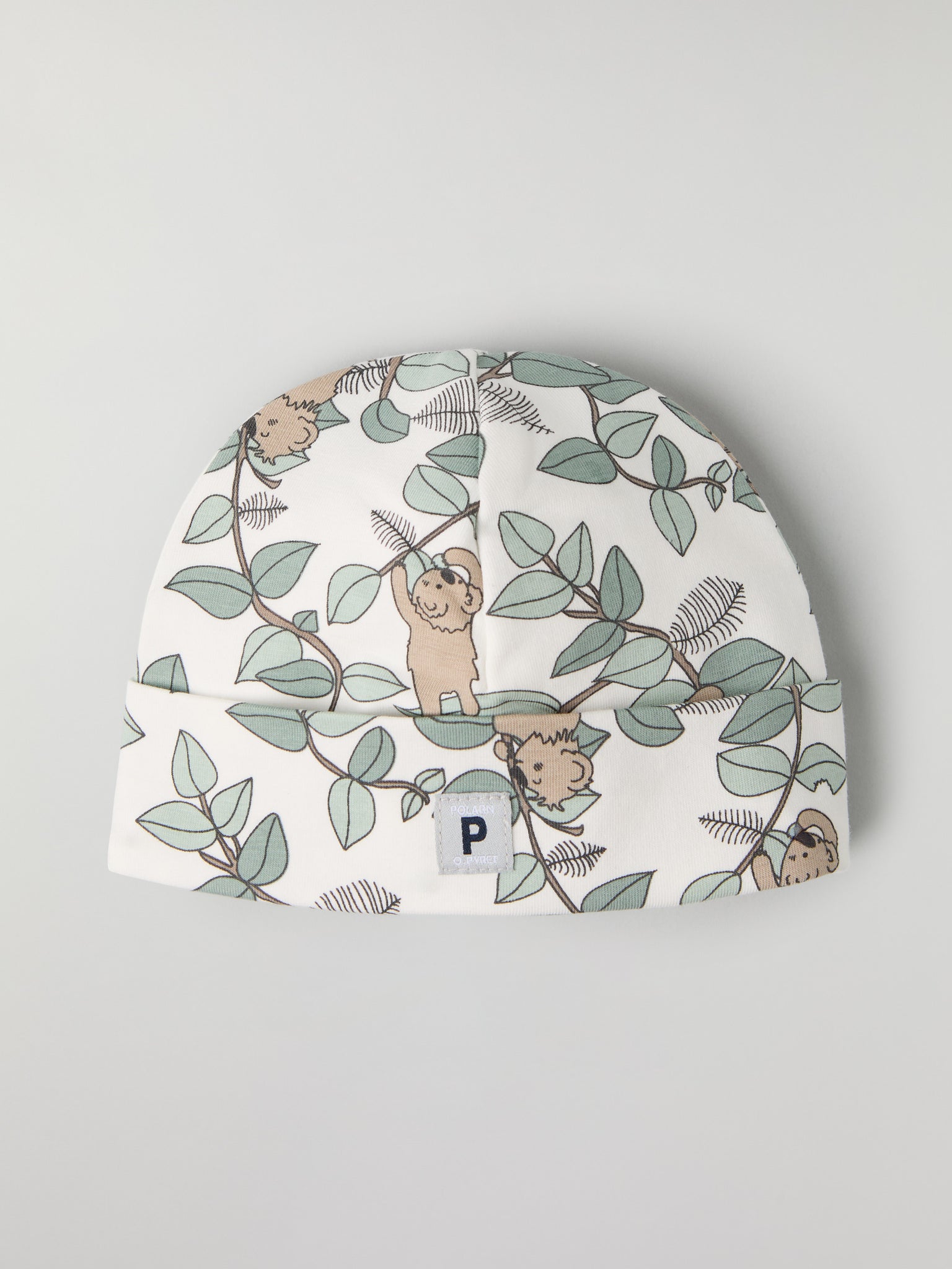 Koala Print Baby Beanie Hat from the Polarn O. Pyret baby collection. Nordic kids clothes made from sustainable sources.