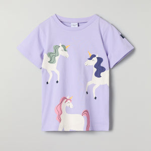 Organic Cotton Kids Unicorn Print T-shirt from Polarn O. Pyret kidswear. Ethically produced kids clothing.