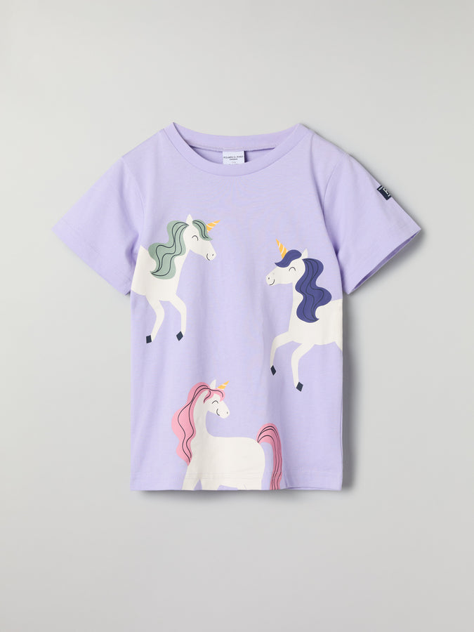 Organic Cotton Kids Unicorn Print T-shirt from Polarn O. Pyret kidswear. Ethically produced kids clothing.