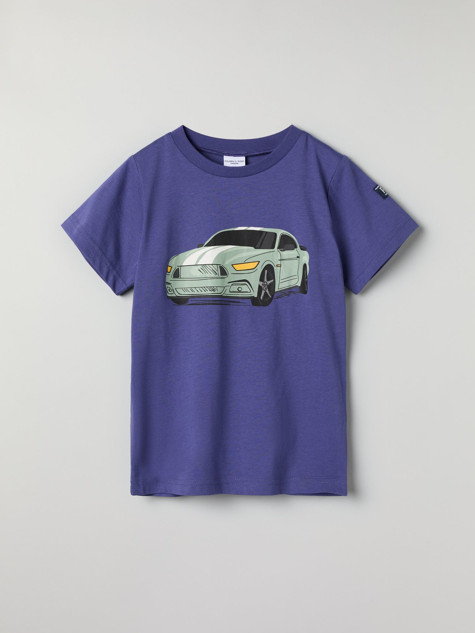 Organic Cotton Kids Car Print T-shirt from Polarn O. Pyret kidswear. Clothes made using sustainably sourced materials.