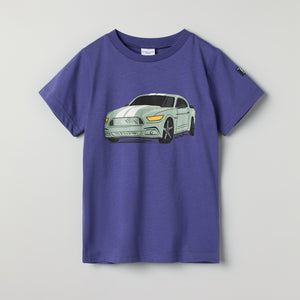 Organic Cotton Kids Car Print T-shirt from Polarn O. Pyret kidswear. Clothes made using sustainably sourced materials.