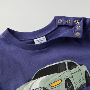 Organic Cotton Kids Car Print T-shirt from Polarn O. Pyret kidswear. Clothes made using sustainably sourced materials.