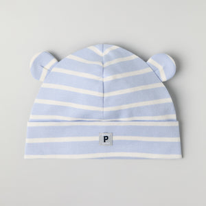 Striped Organic Cotton Baby Hat from the Polarn O. Pyret baby collection. Clothes made using sustainably sourced materials.