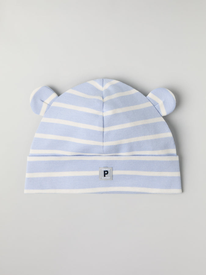 Striped Organic Cotton Baby Hat from the Polarn O. Pyret baby collection. Clothes made using sustainably sourced materials.