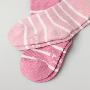 Two Pack Pink Striped Kids Socks from Polarn O. Pyret kidswear. Ethically produced kids clothing.