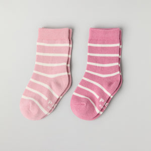 Two Pack Pink Striped Kids Socks from Polarn O. Pyret kidswear. Ethically produced kids clothing.