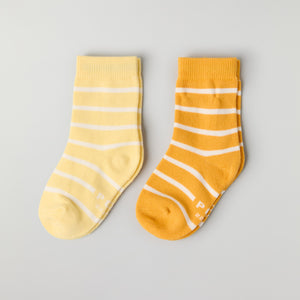 Two Pack Yellow Striped Kids Socks from Polarn O. Pyret kidswear. Nordic kids clothes made from sustainable sources.