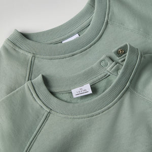 Green Kids Sweatshirt from Polarn O. Pyret kidswear. Clothes made using sustainably sourced materials.