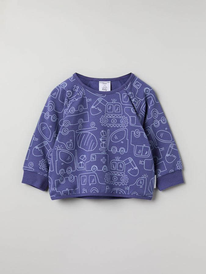 Transport Print Baby Sweatshirt from the Polarn O. Pyret baby collection. Clothes made using sustainably sourced materials.