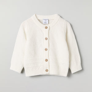 Knitted Organic Cotton Baby Cardigan from the Polarn O. Pyret baby collection. Nordic kids clothes made from sustainable sources.