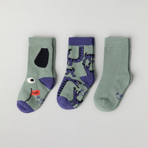 Three Pack Kids Socks from Polarn O. Pyret kidswear. Nordic kids clothes made from sustainable sources.