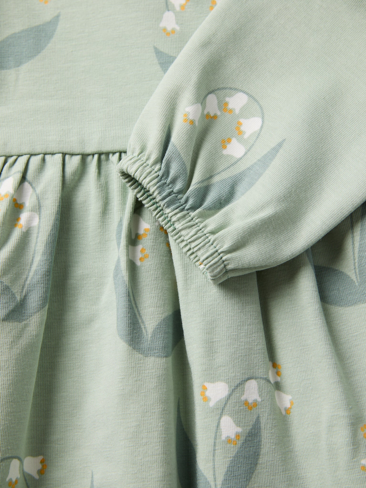 Lily Print Baby Dress from the Polarn O. Pyret baby collection. Clothes made using sustainably sourced materials.