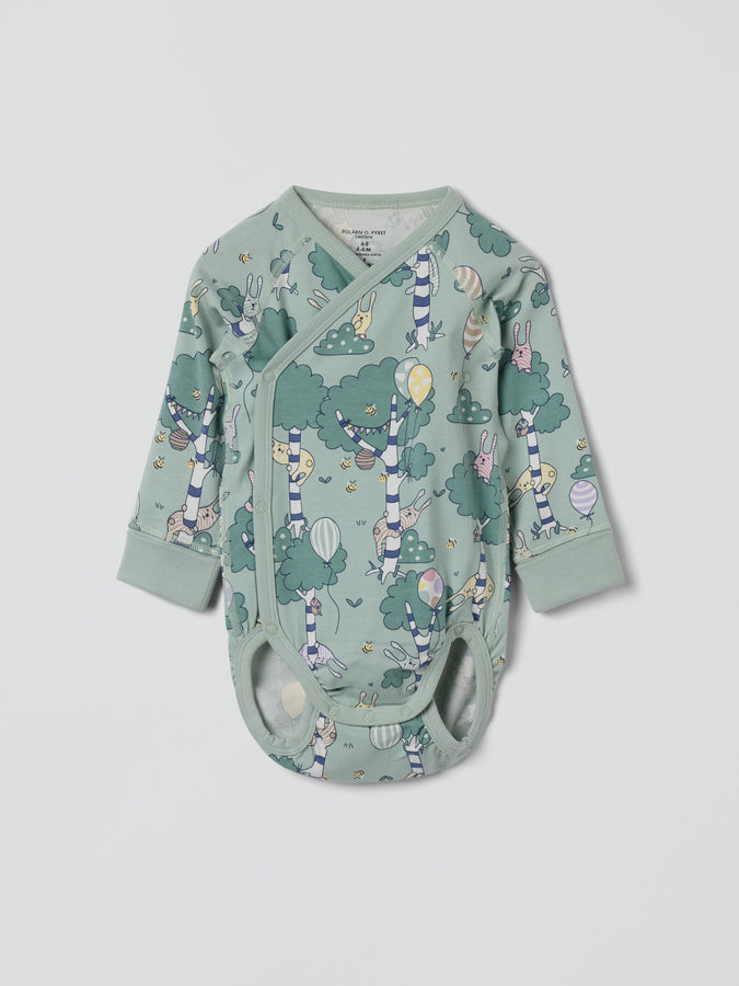 Forest Print Wraparound Babygrow from Polarn O. Pyret kidswear. Ethically produced kids clothing.