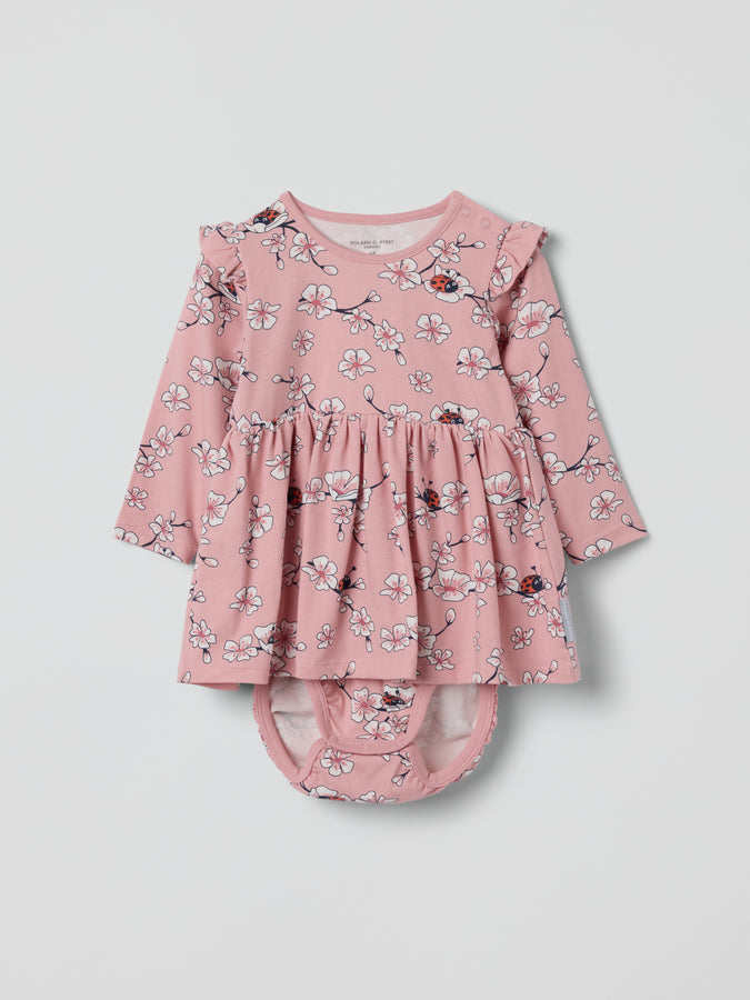 Flowers & Ladybirds Print Baby Bodysuit Dress from the Polarn O. Pyret baby collection. Nordic kids clothes made from sustainable sources.