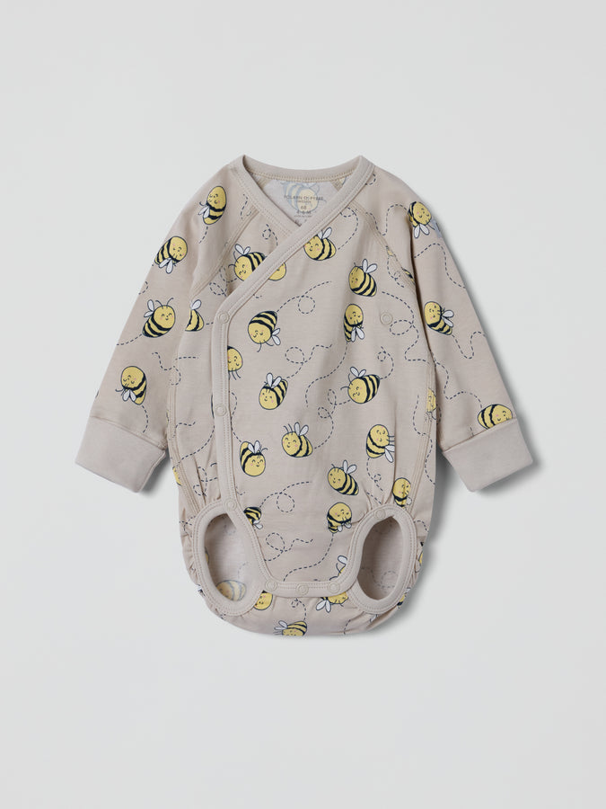 Bee Print Wraparound Babygrow from Polarn O. Pyret kidswear. Clothes made using sustainably sourced materials.