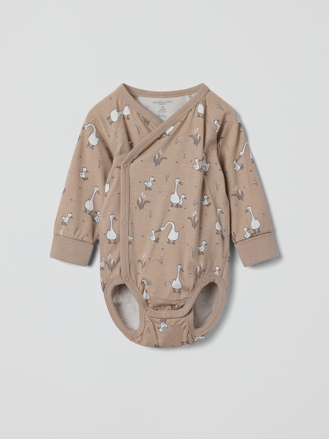 Geese Print Wraparound Babygrow from the Polarn O. Pyret baby collection. Ethically produced kids clothing.