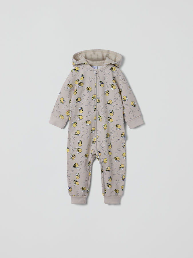 Bee Print Baby All-in-one from the Polarn O. Pyret baby collection. Nordic kids clothes made from sustainable sources.