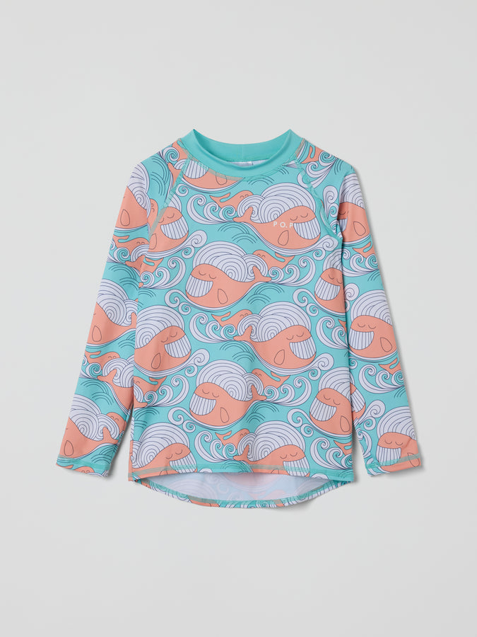 Whale Print UV Kids Swim Top from the Polarn O. Pyret baby collection. Nordic kids clothes made from sustainable sources.