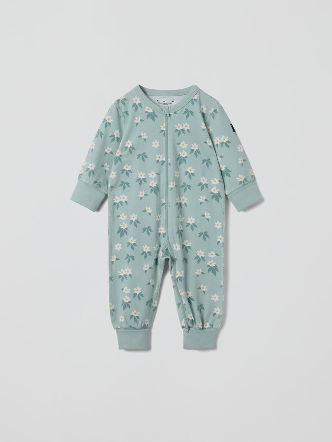 Floral Print Baby Sleepsuit from the Polarn O. Pyret baby collection. Nordic kids clothes made from sustainable sources.