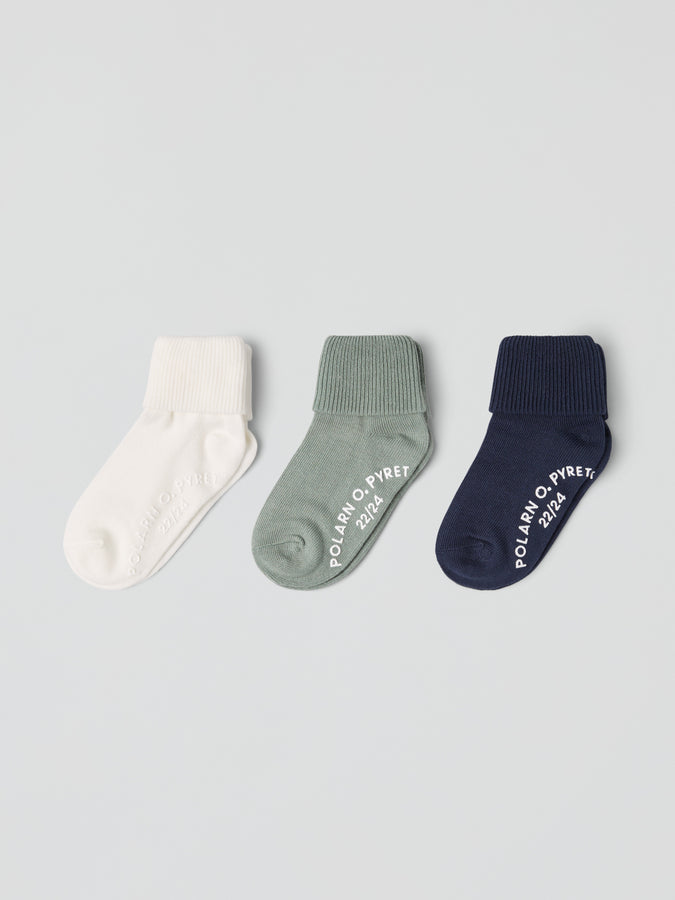 Three Pack Antislip Kids Socks from the Polarn O. Pyret baby collection. Nordic kids clothes made from sustainable sources.