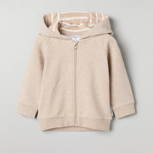 Beige Baby Hoodie from the Polarn O. Pyret baby collection. Nordic kids clothes made from sustainable sources.