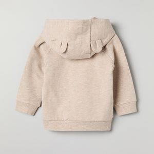 Beige Baby Hoodie from the Polarn O. Pyret baby collection. Nordic kids clothes made from sustainable sources.