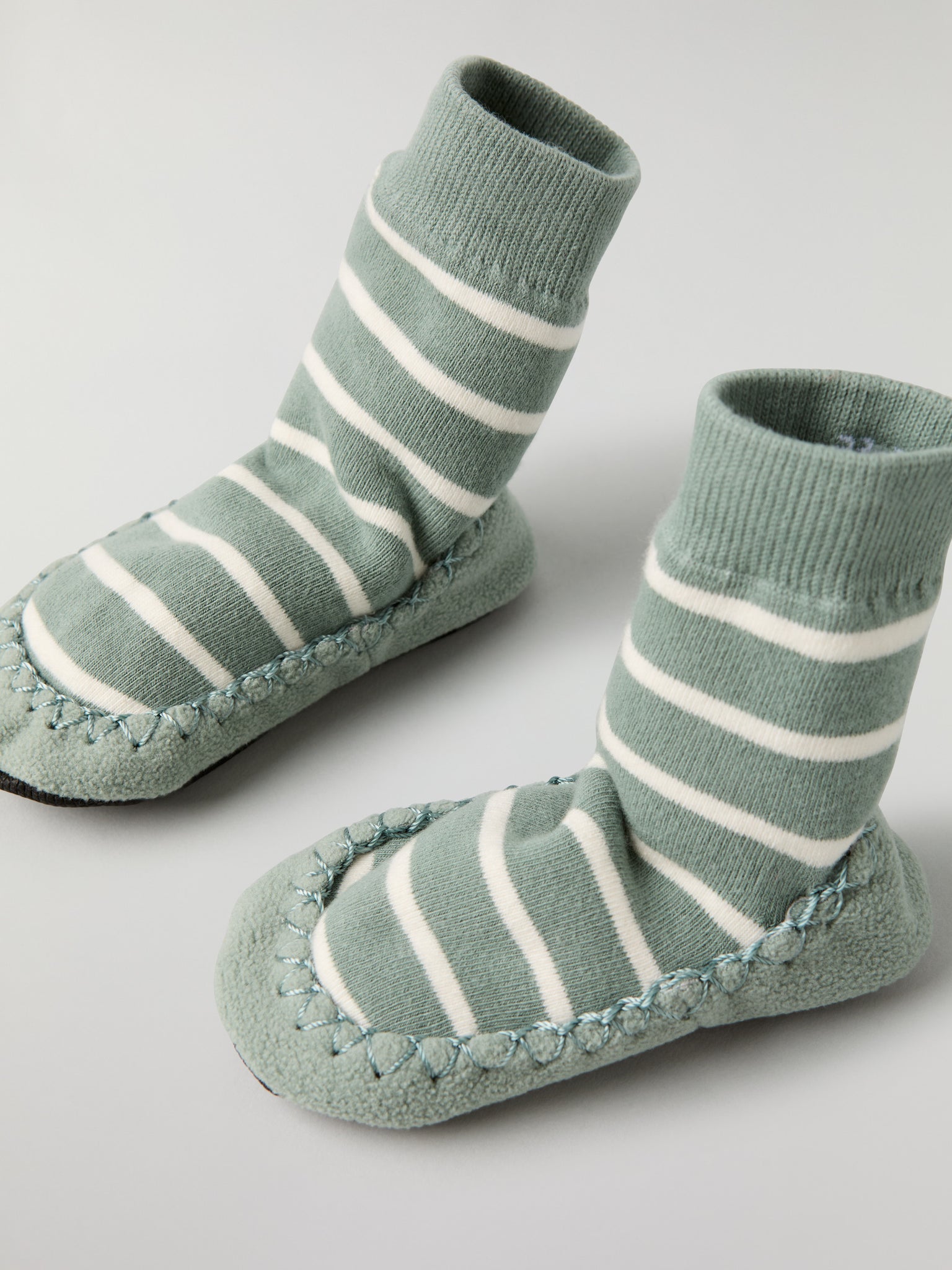 Green Striped Kids Moccasins from Polarn O. Pyret kidswear. Nordic kids clothes made from sustainable sources.