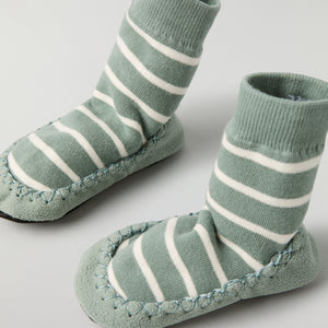 Green Striped Kids Moccasins from Polarn O. Pyret kidswear. Nordic kids clothes made from sustainable sources.