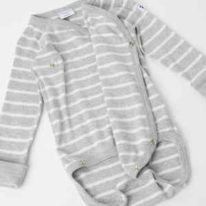 Newborn Unisex Grey Striped Babygrow