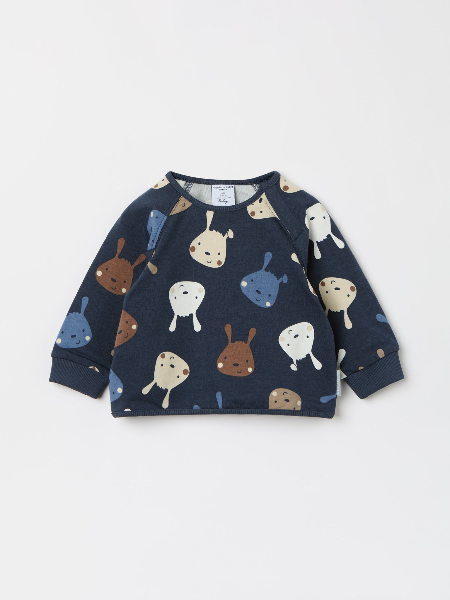 Bunny Print Baby Sweatshirt from the Polarn O. Pyret baby collection. Nordic kids clothes made from sustainable sources.