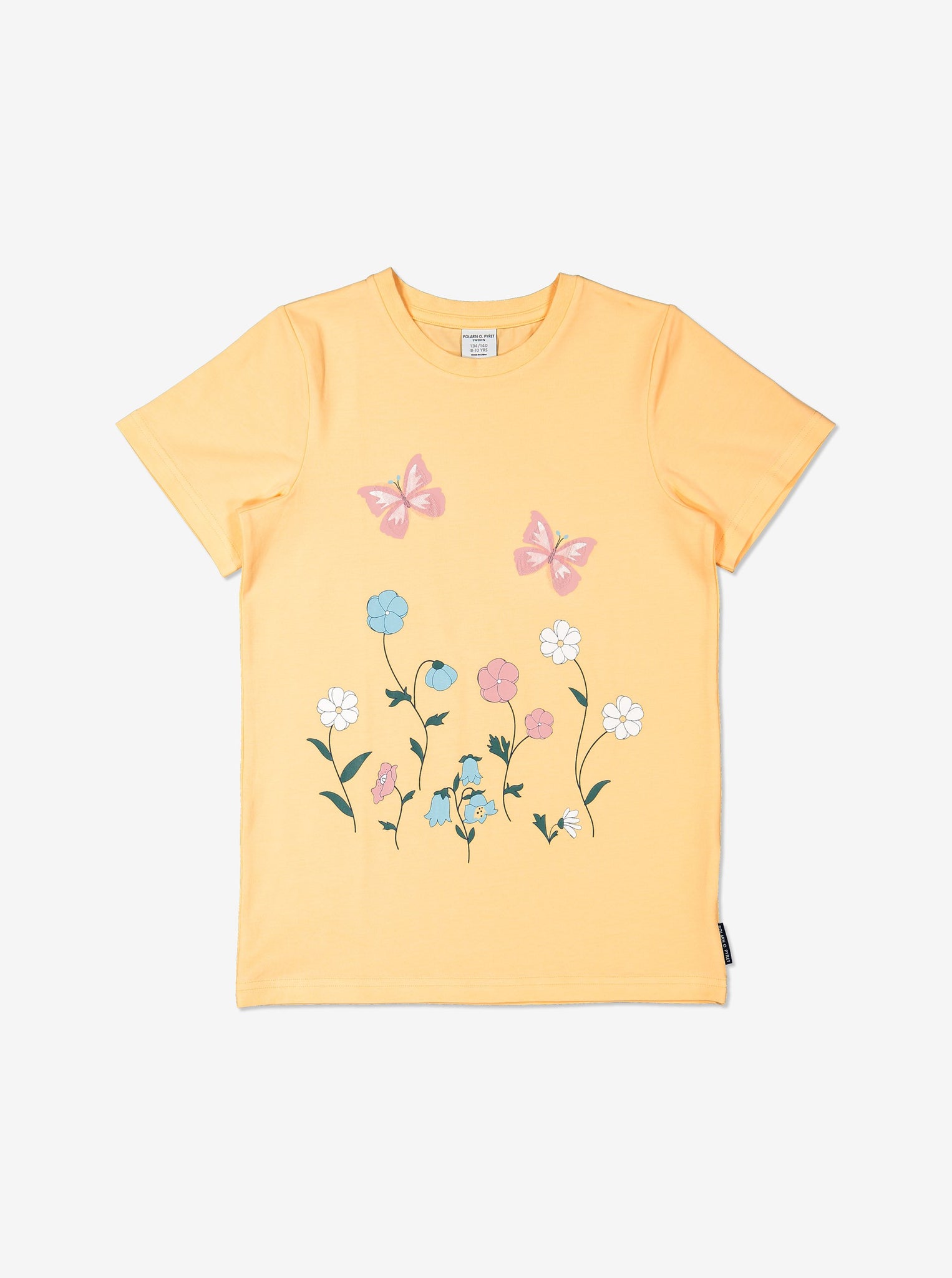 Girls Yellow Kids Butterfly Print GOTS T-Shirt