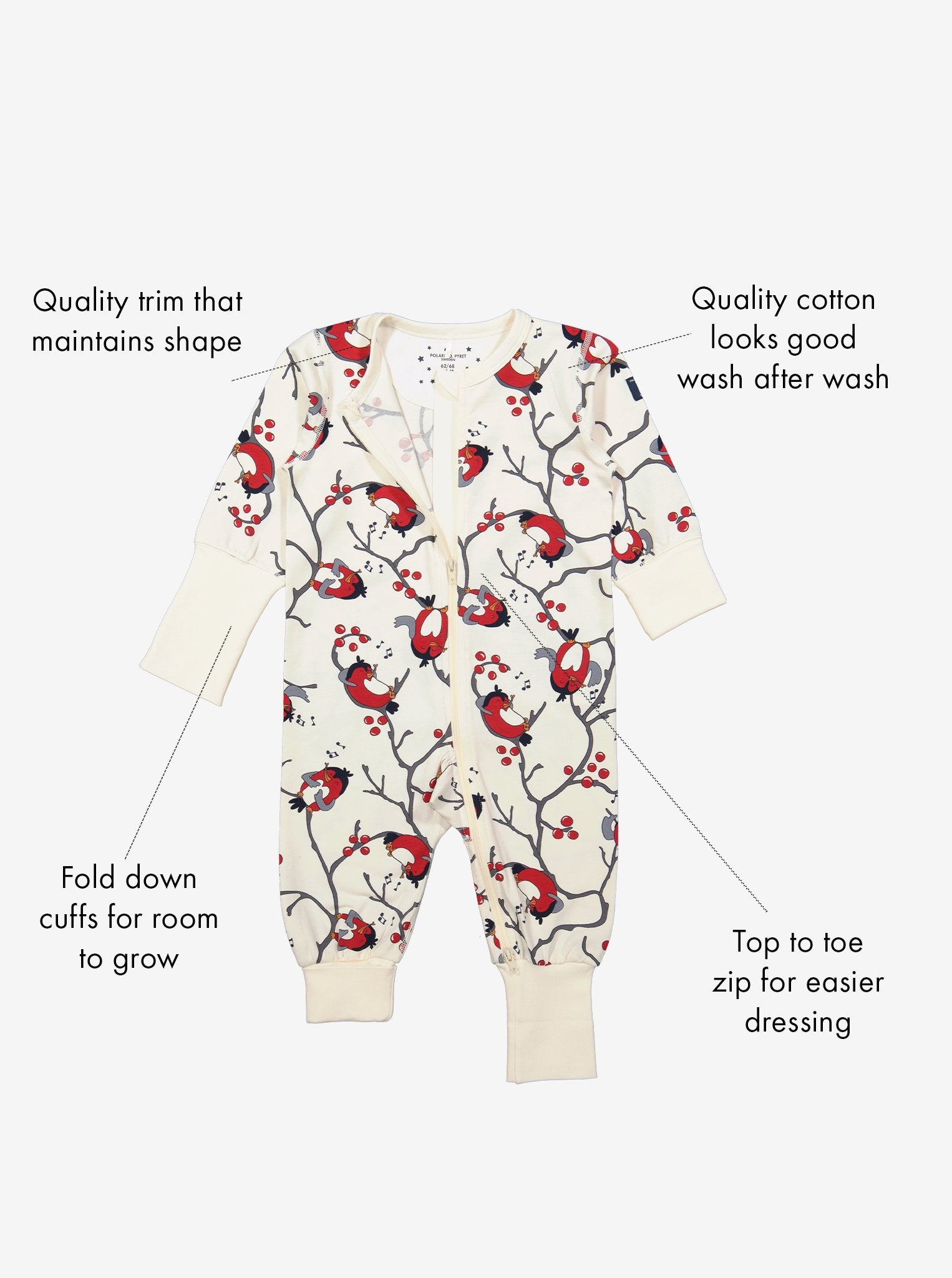 Natural Bullfinch Print Kids Onesie