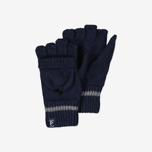 Navy Fingerless Kids Gloves from Polarn O. Pyret Kidswear. Warm kids gloves 