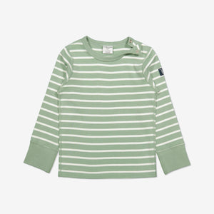  Organic Striped Green Kids Top from Polarn O. Pyret Kidswear. Made with 100% organic cotton.