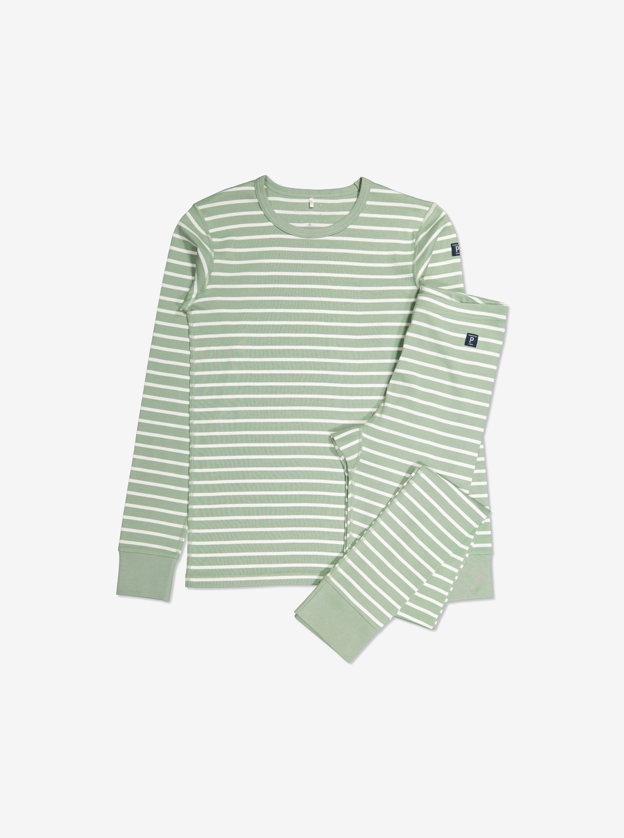 Organic Striped Green Adult Pyjamas | Polarn O. Pyret UK