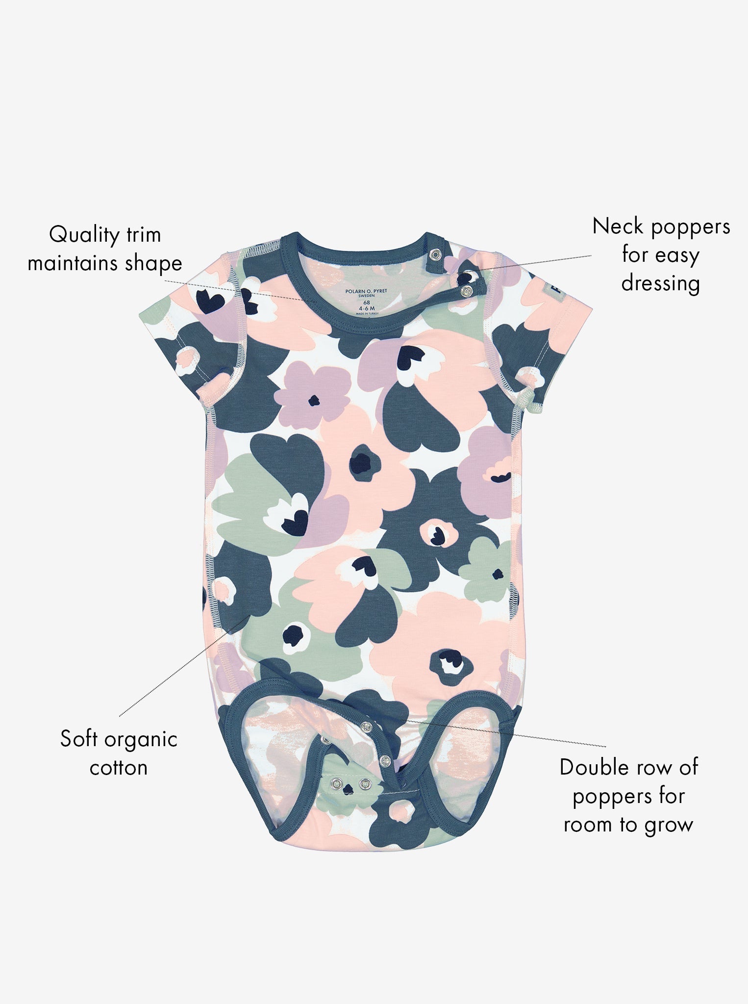  Pink Floral Newborn Babygrow from Polarn O. Pyret Kidswear. Made using environmentally friendly materials.