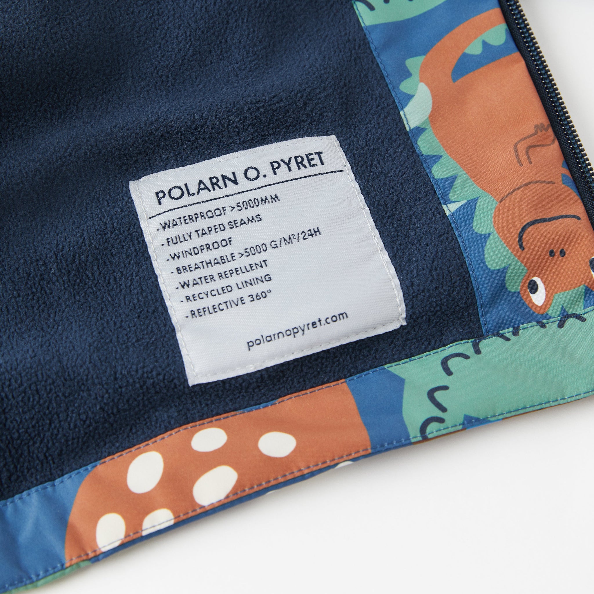 Dinosaur Print Kids Waterproof Coat from the Polarn O. Pyret kidswear collection. Made from sustainable sources.