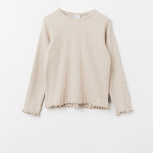 Beige Ribbed Kids Top from the Polarn O. Pyret Kidswear collection. Nordic kids clothes made from sustainable sources.