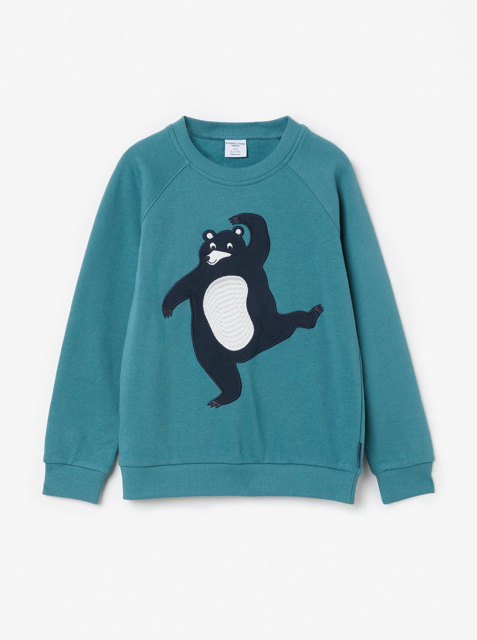 Bear Print Blue Kids Sweatshirt from the Polarn O. Pyret kidswear collection. Nordic kids clothes made from sustainable sources.